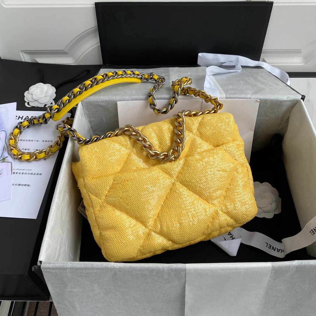 Chanel 19 Flap Bag Original Beads Leather AS1160 Yellow