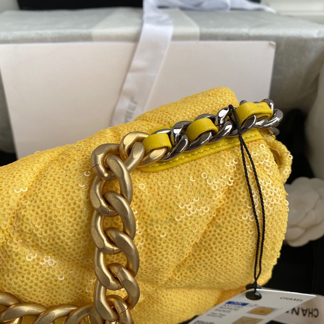 Chanel 19 Flap Bag Original Beads Leather AS1160 Yellow