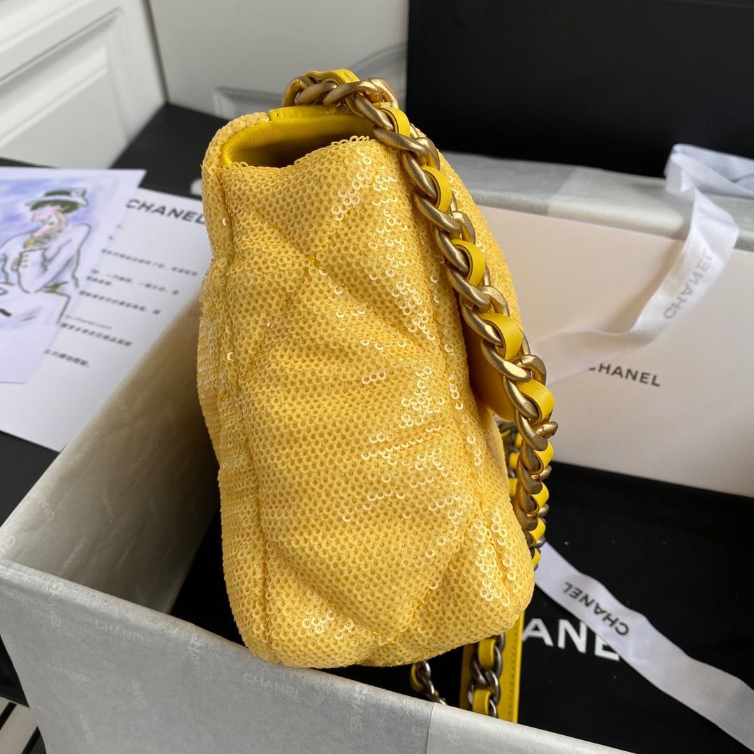 Chanel 19 Flap Bag Original Beads Leather AS1160 Yellow