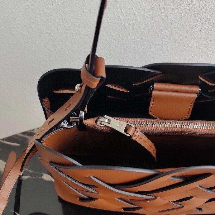 Prada Leather Prada Tress Handbag 1BA290 brown