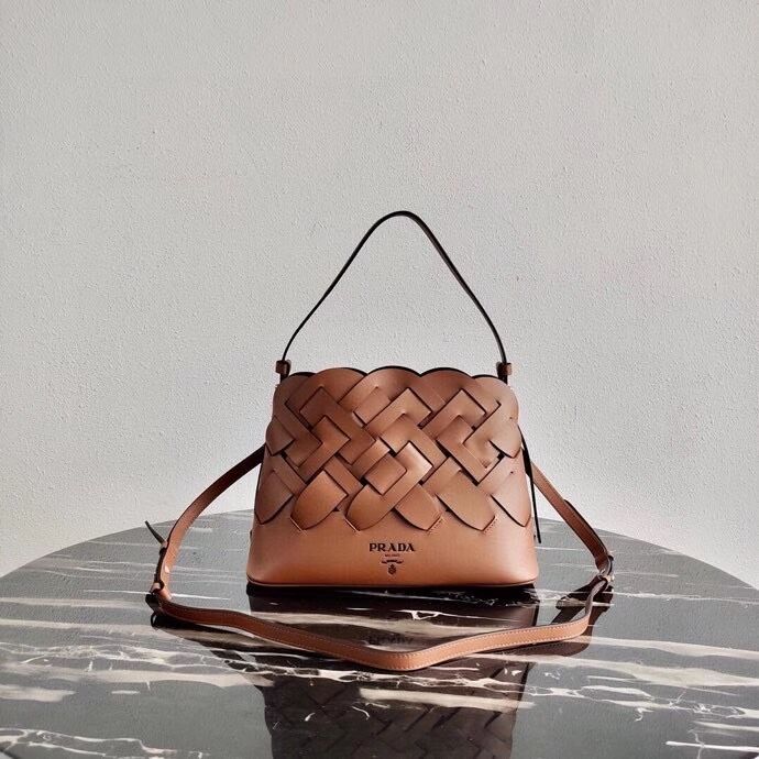 Prada Leather Prada Tress Handbag 1BA290 brown