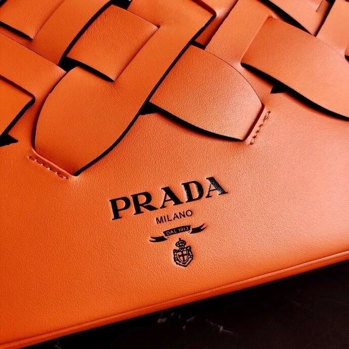 Prada Leather Prada Tress Handbag 1BA290 orange