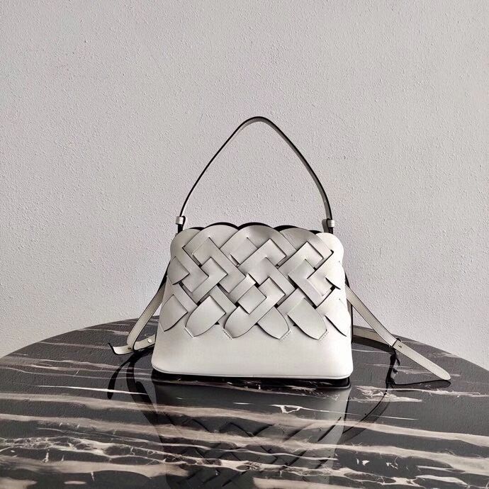 Prada Leather Prada Tress Handbag 1BA290 white