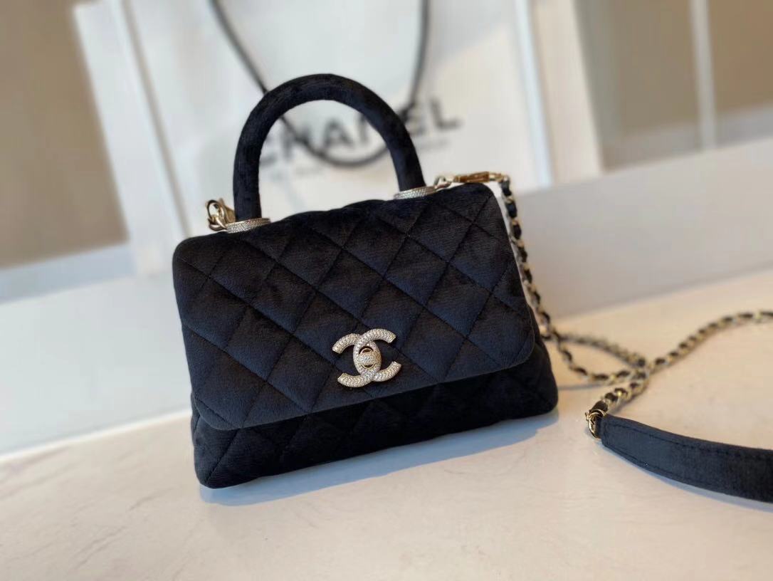 Chanel mini flap bag with top handle AS2215 black