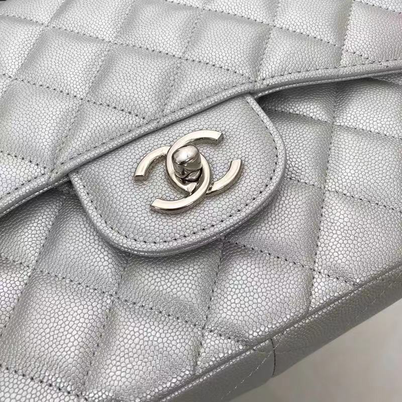 Chanel 2.55 Series Flap Bag Leather A1112CF silvery