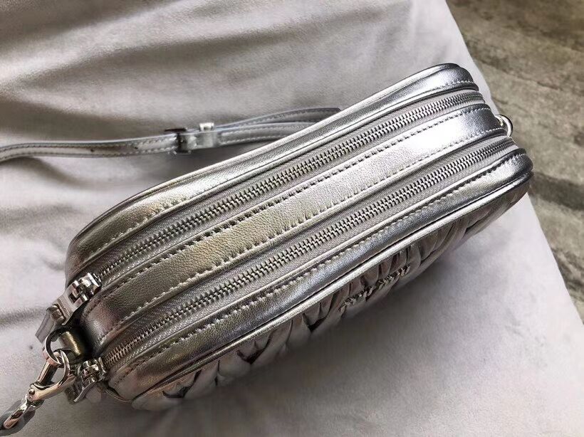 miu miu Matelasse Nappa Leather Shoulder Bag 5BH539A Silver