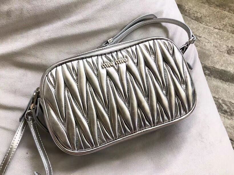 miu miu Matelasse Nappa Leather Shoulder Bag 5BH539A Silver