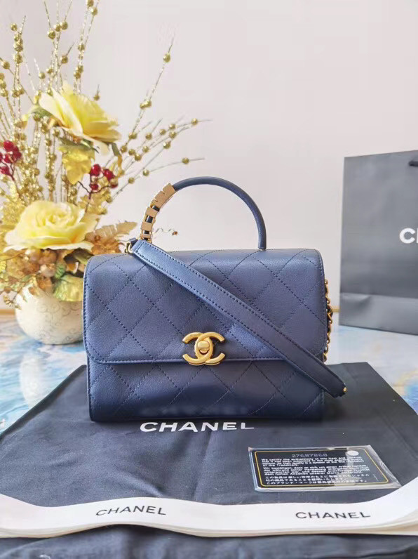 Chanel small tote bag Sheepskin & Gold-Tone Metal AS2059 blue