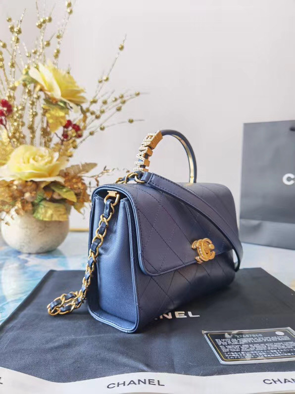 Chanel small tote bag Sheepskin & Gold-Tone Metal AS2059 blue