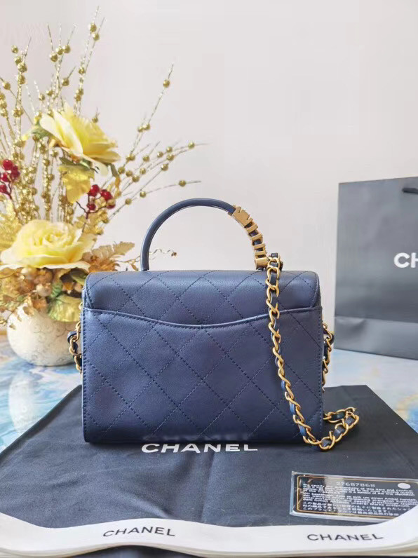 Chanel small tote bag Sheepskin & Gold-Tone Metal AS2059 blue