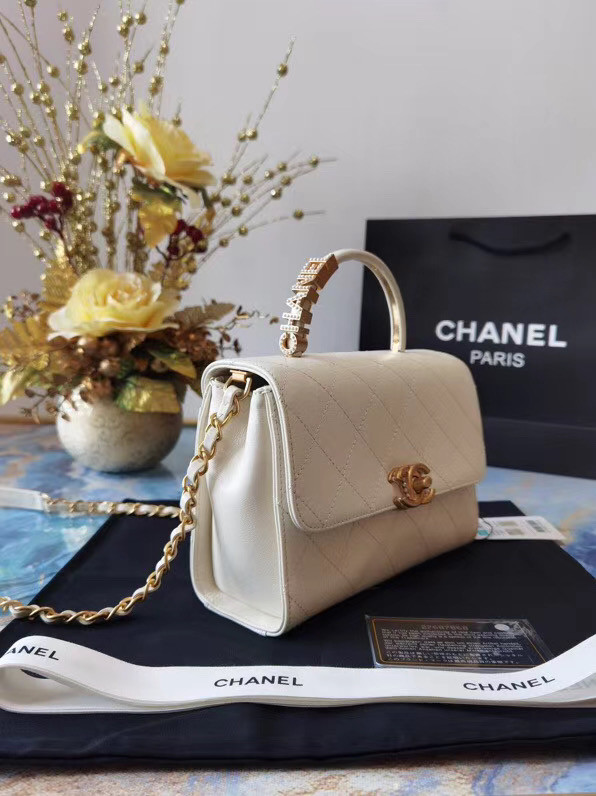 Chanel small tote bag Sheepskin & Gold-Tone Metal AS2059 white