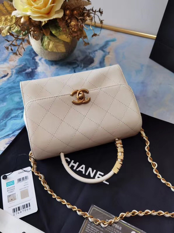 Chanel small tote bag Sheepskin & Gold-Tone Metal AS2059 white