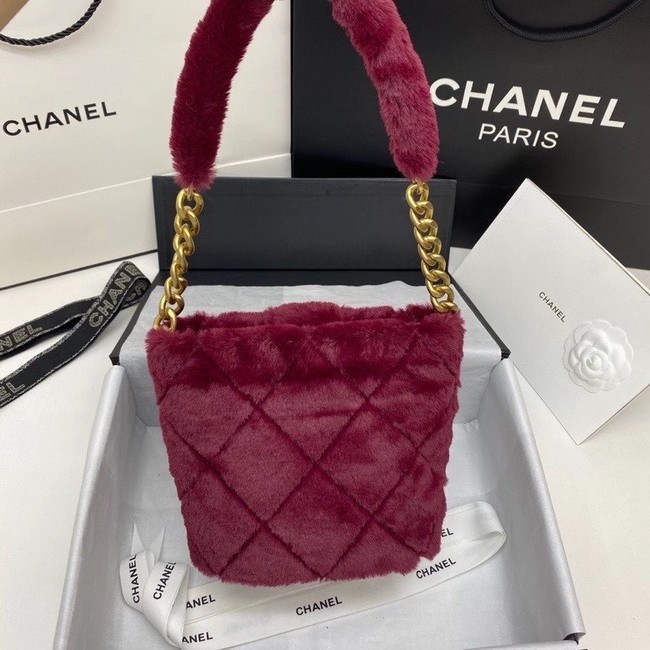 Chanel flap bag Shearling Lambskin & Gold-Tone Metal AS2241 Burgundy