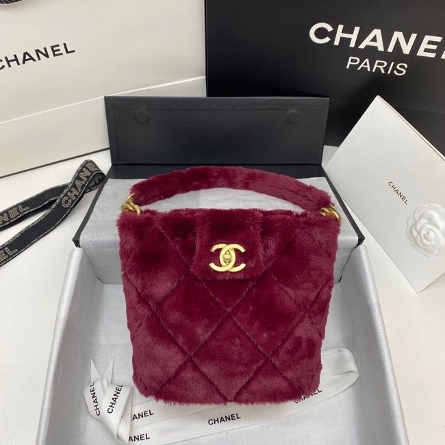 Chanel flap bag Shearling Lambskin & Gold-Tone Metal AS2241 Burgundy