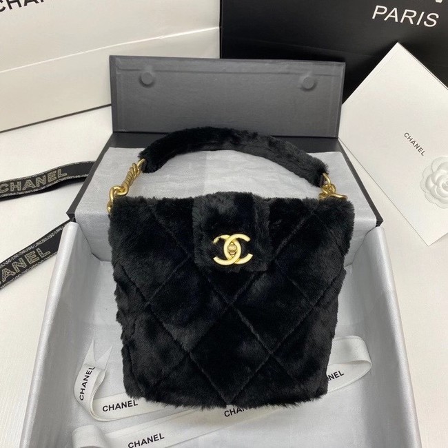 Chanel flap bag Shearling Lambskin & Gold-Tone Metal AS2241 black