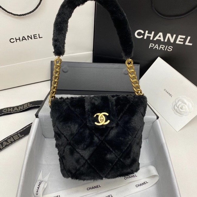 Chanel flap bag Shearling Lambskin & Gold-Tone Metal AS2241 black