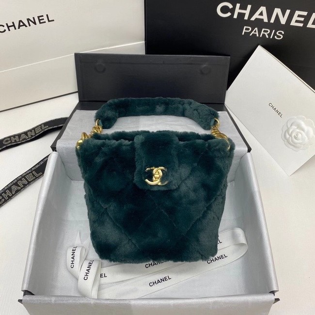 Chanel flap bag Shearling Lambskin & Gold-Tone Metal AS2241 green