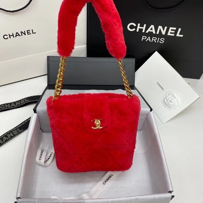 Chanel flap bag Shearling Lambskin & Gold-Tone Metal AS2241 red