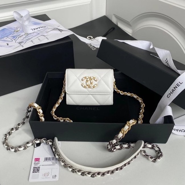 chanel 19 flap coin purse with chain AP1787 white