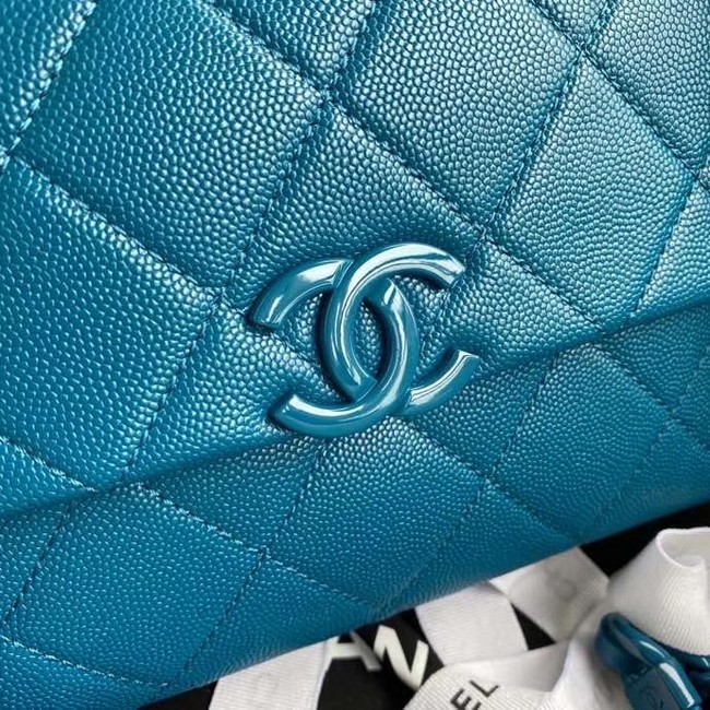 Chanel flap bag Grained Calfskin & Lacquered Metal AS2303 blue