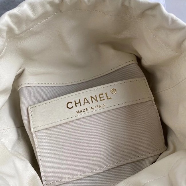 Chanel small drawstring bag Lambskin & Gold Metal AS2313 white