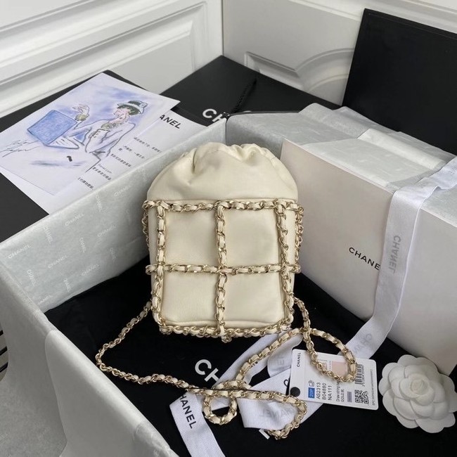 Chanel small drawstring bag Lambskin & Gold Metal AS2313 white