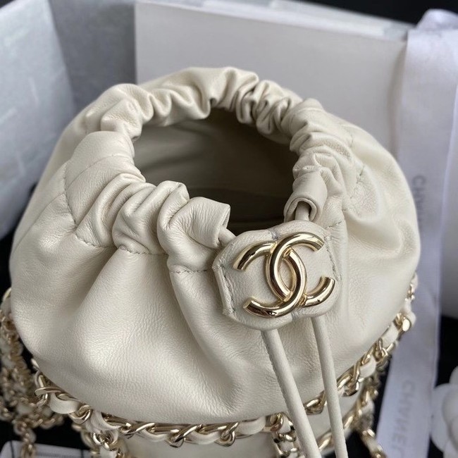 Chanel small drawstring bag Lambskin & Gold Metal AS2313 white