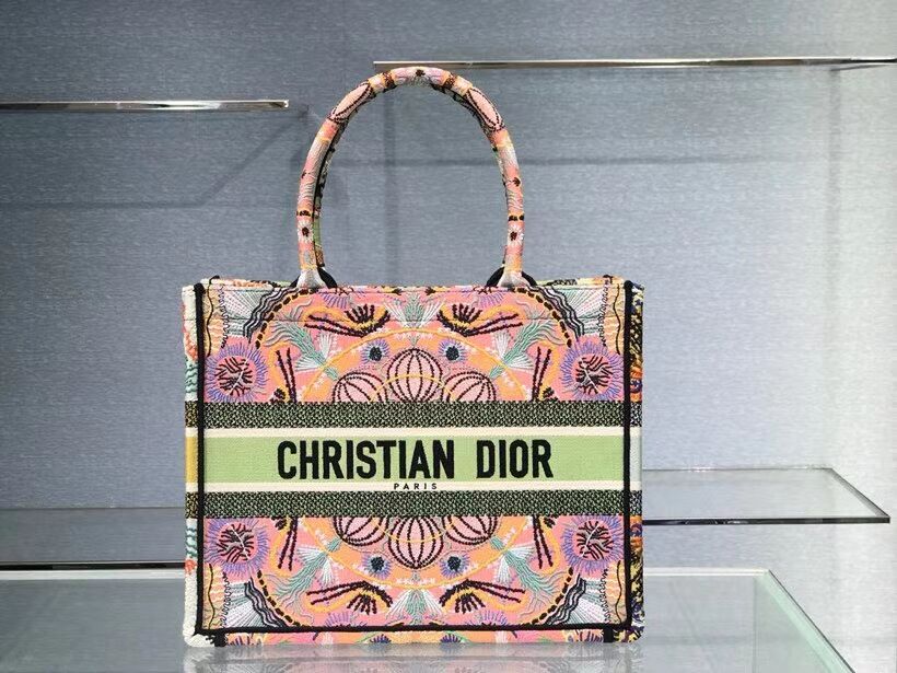 DIOR SMALL DIOR BOOK TOTE Multicolor Tie & Dior Embroidery C1296