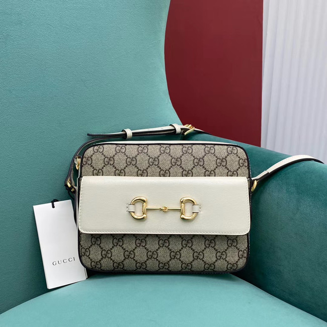 Gucci Horsebit 1955 small GG Supreme canvas shoulder bag 645454 White