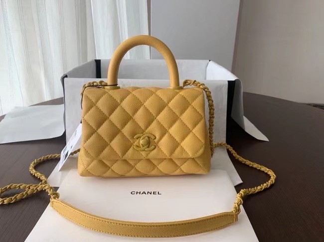 Chanel coco mini flap bag with top handle AS2215 yellow