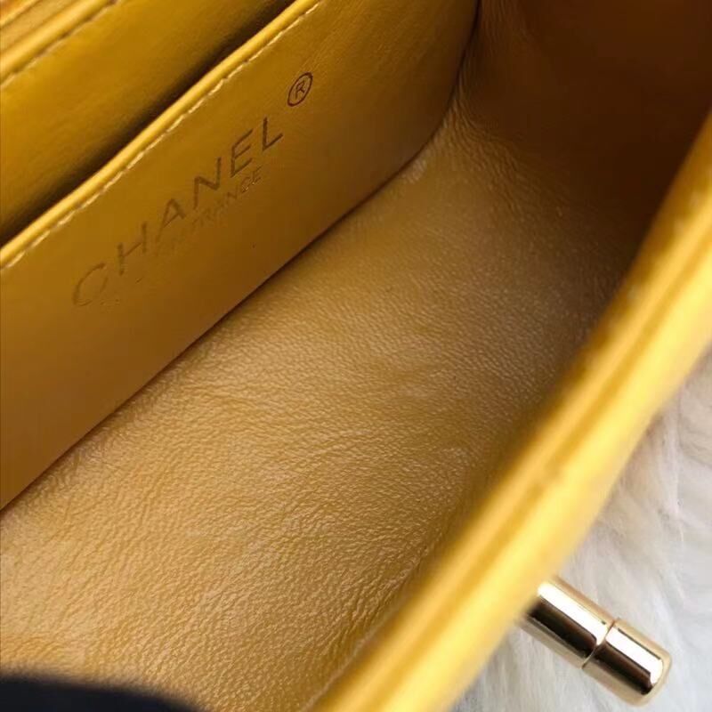 Chanel Classic mini Flap Bag Chevron Caviar Leather A68748 Yellow