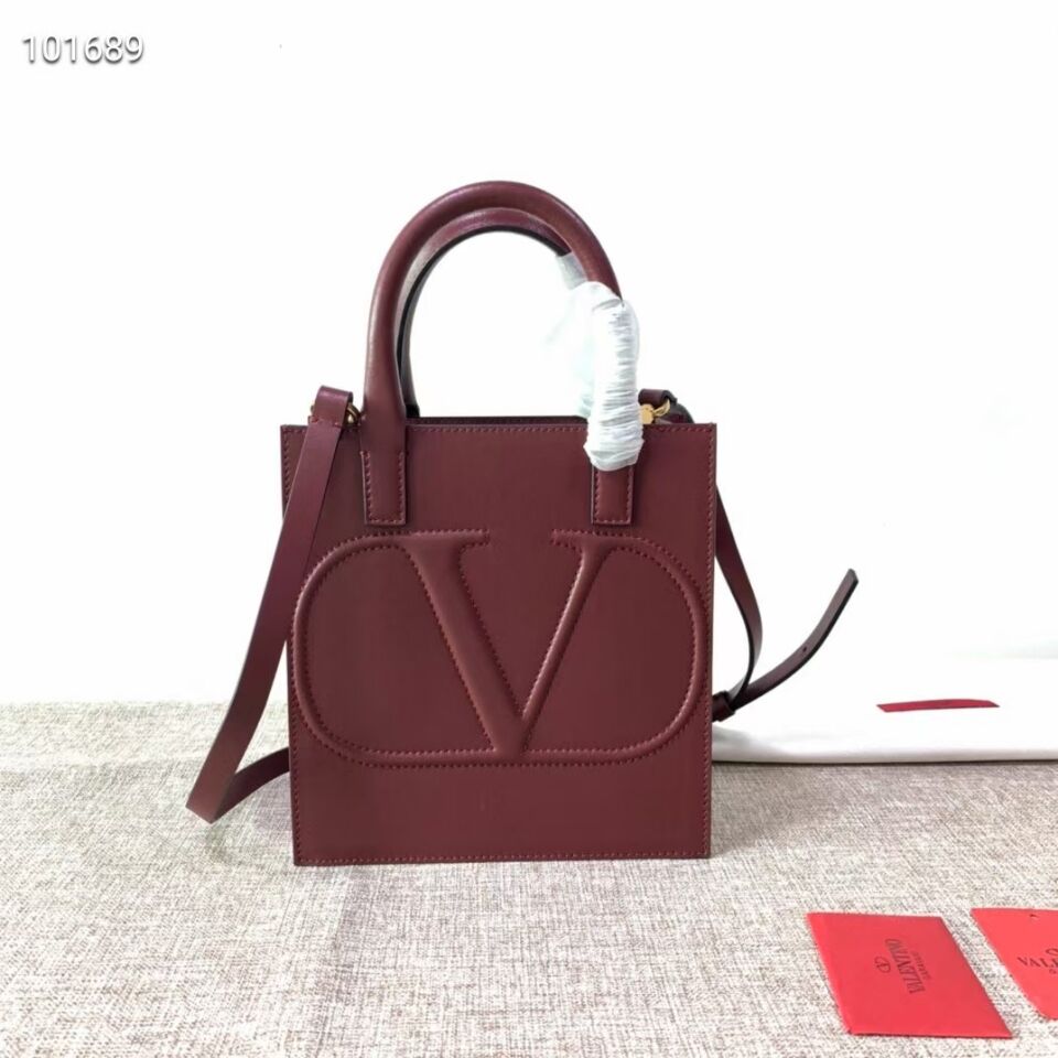 VALENTINO Origianl leather tote V2022 oxblood red