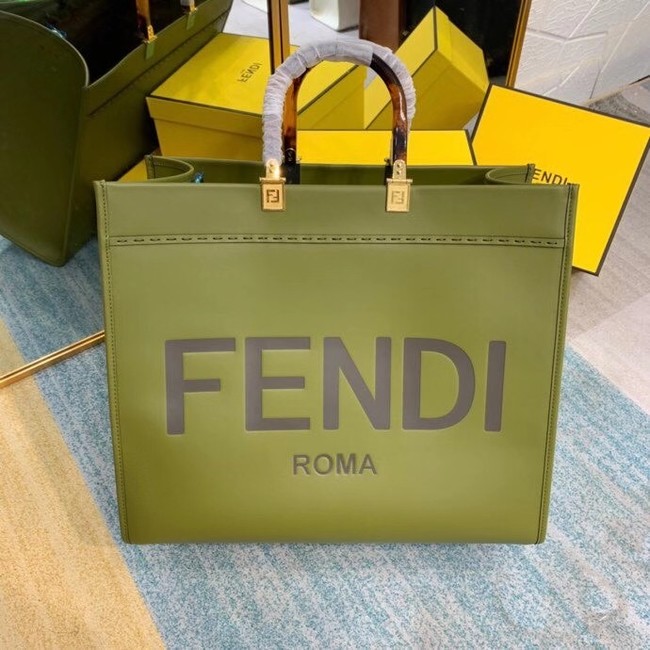 FENDI SUNSHINE MEDIUM green leather shopper 8BH386A