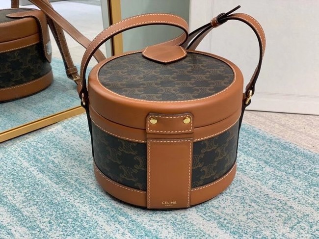 CELINE MEDIUM TAMBOUR BAG IN TRIOMPHE CANVAS 195192 brown