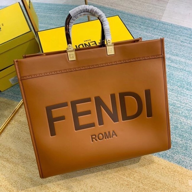 FENDI SUNSHINE large brown leather shopper 8BH387A