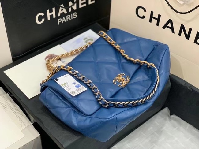 chanel 19 large flap bag AS1162 dark blue