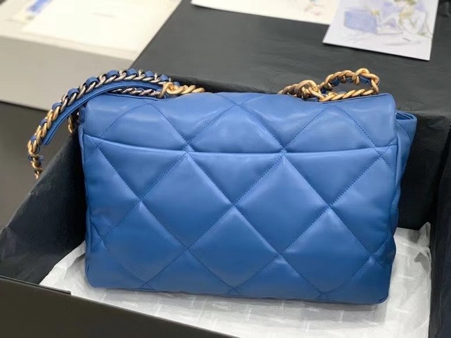 chanel 19 large flap bag AS1162 dark blue