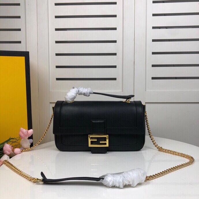 FENDI BAGUETTE CHAIN Black nappa leather bag 8BR783A