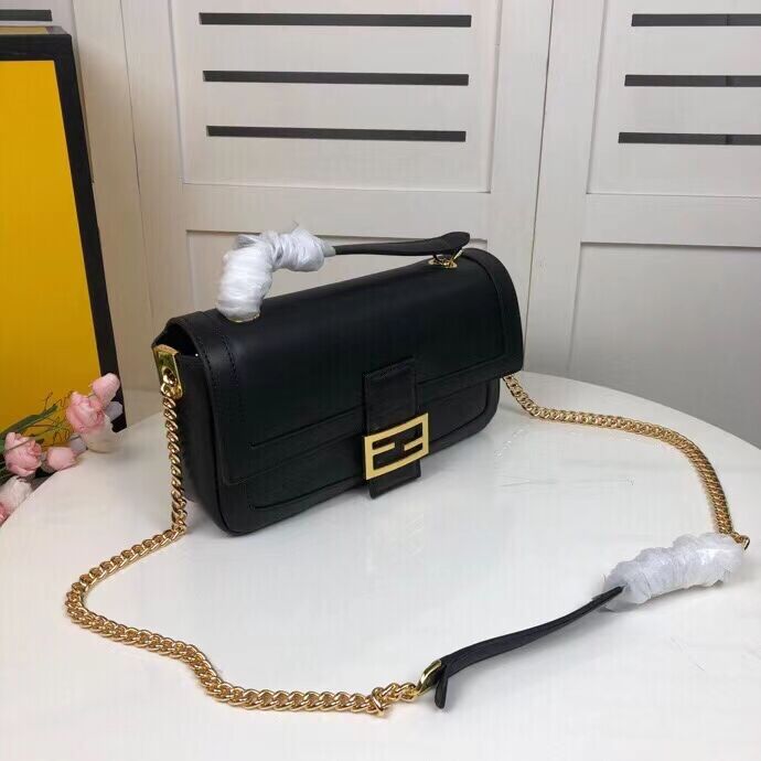 FENDI BAGUETTE CHAIN Black nappa leather bag 8BR783A