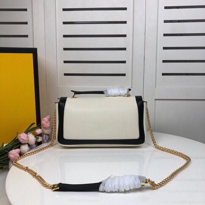 FENDI BAGUETTE CHAIN Black and white nappa leather bag 8BR783A