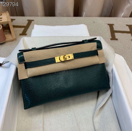 Hermes Kelly 22CM Tote Bag Original Lizard Leather KL22 Dark Green