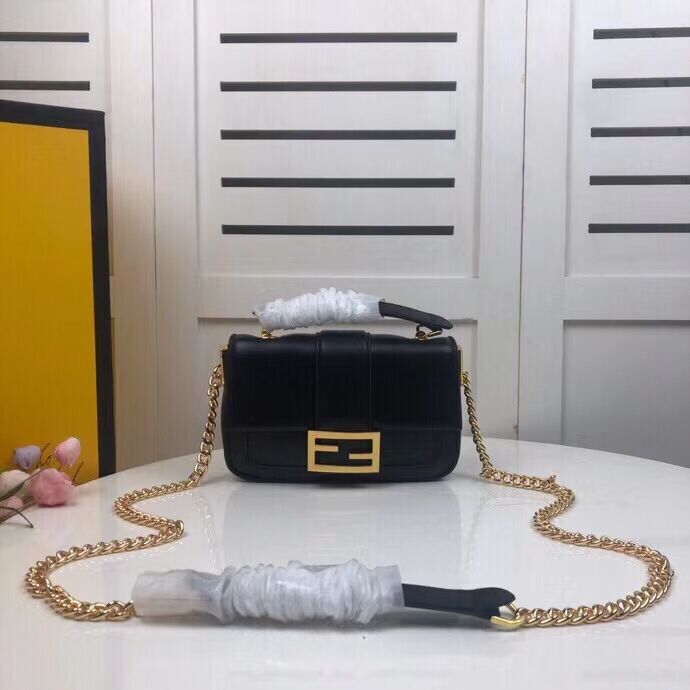 FENDI MINI BAGUETTE CHAIN Black nappa leather bag 8BS045A