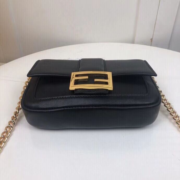 FENDI MINI BAGUETTE CHAIN Black nappa leather bag 8BS045A