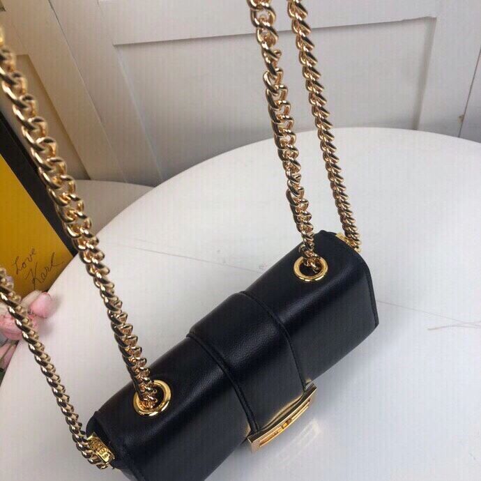 FENDI MINI BAGUETTE CHAIN Black nappa leather bag 8BS045A