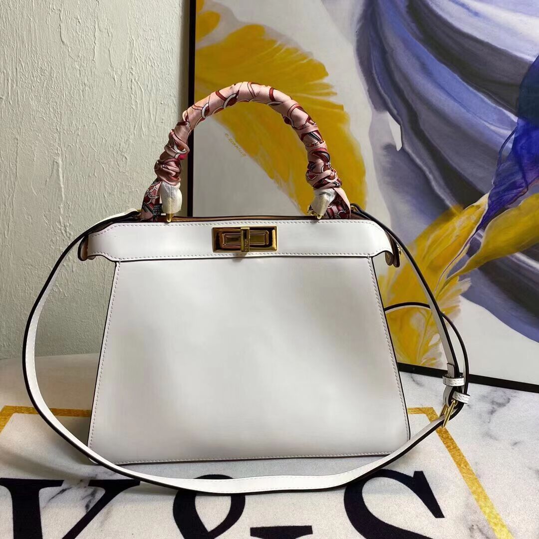 FENDI PEEKABOO ICONIC MEDIUM White leather bag F6946