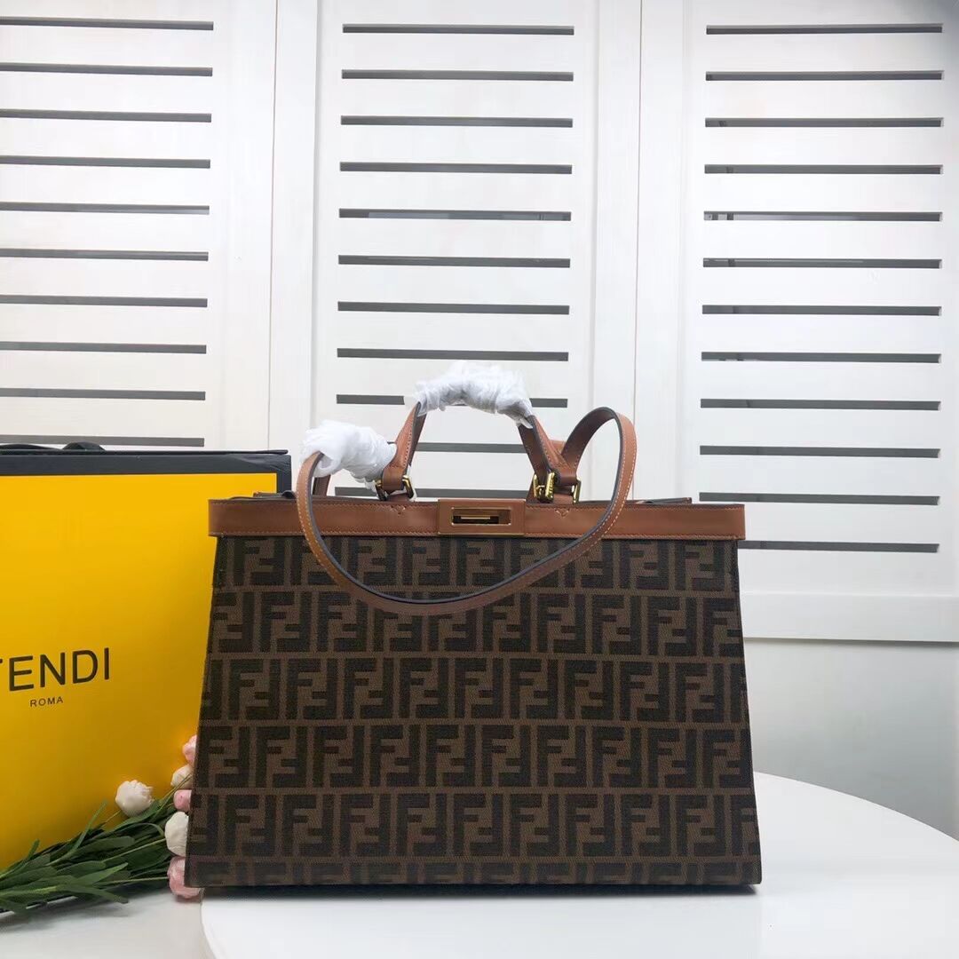 FENDI PEEKABOO X-TOTE canvas bag 8BH374A brown&black