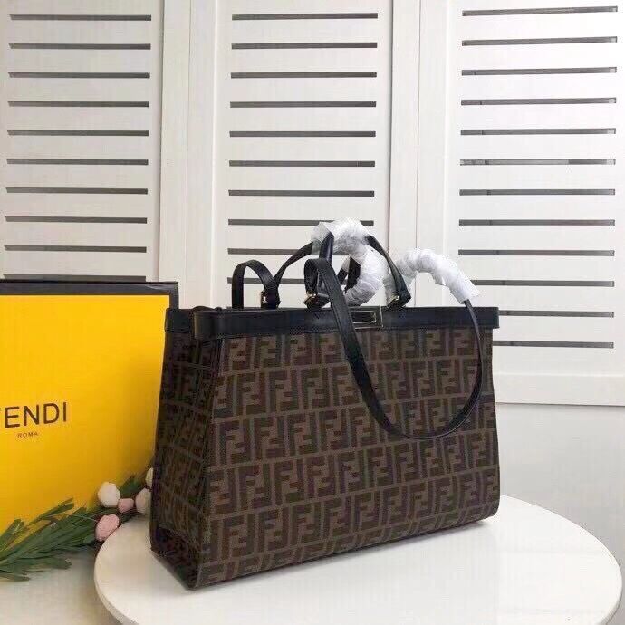 FENDI PEEKABOO X-TOTE canvas bag 8BH374A brown&black