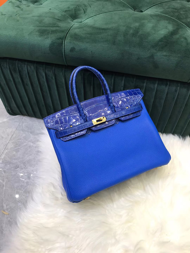 Hermes Birkin Bag Original Leather crocodile togo HBK2530 Electro optic blue