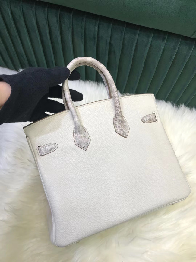 Hermes Birkin Bag Original Leather crocodile togo HBK2530 light grey&white