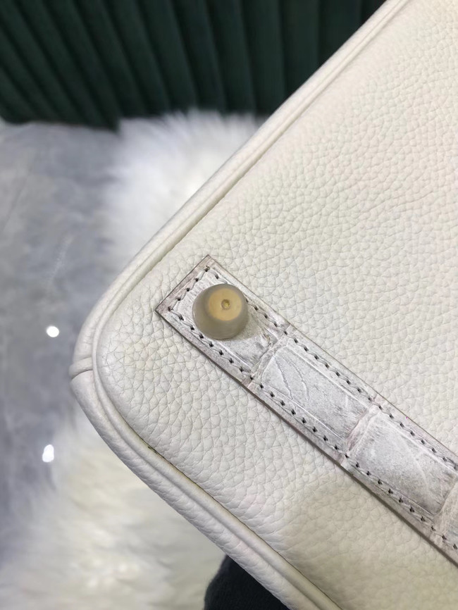 Hermes Birkin Bag Original Leather crocodile togo HBK2530 light grey&white